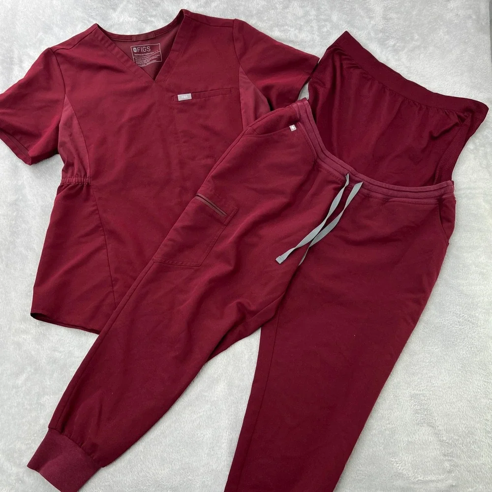 FIGS Maternity Scrub Set L/XL Burgundy Women Medical Jogger Uniform Set - Picture 2 of 16